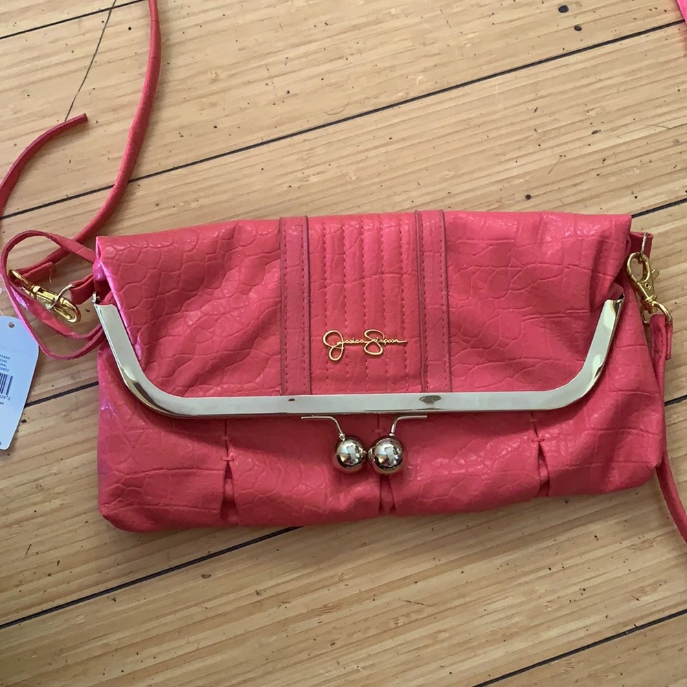Jessica Simpson clutch and crossbody bag in Coral